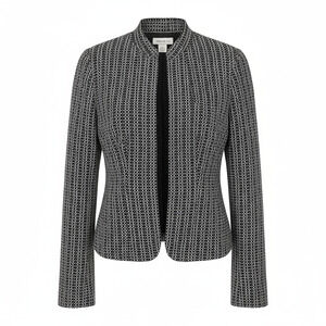 Barry Bricken Women's Cropped 100% Silk Woven Blazer Black & White Size 4